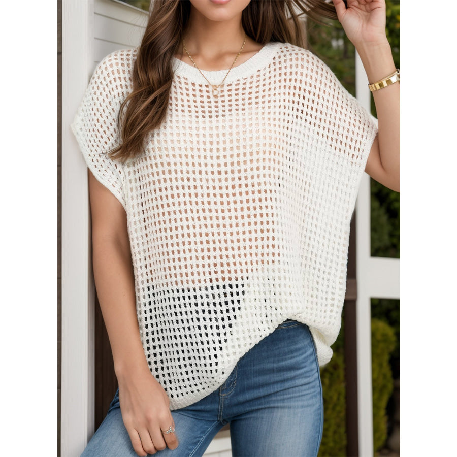 Openwork Round Neck Short Sleeve Cover-Up Apparel and Accessories