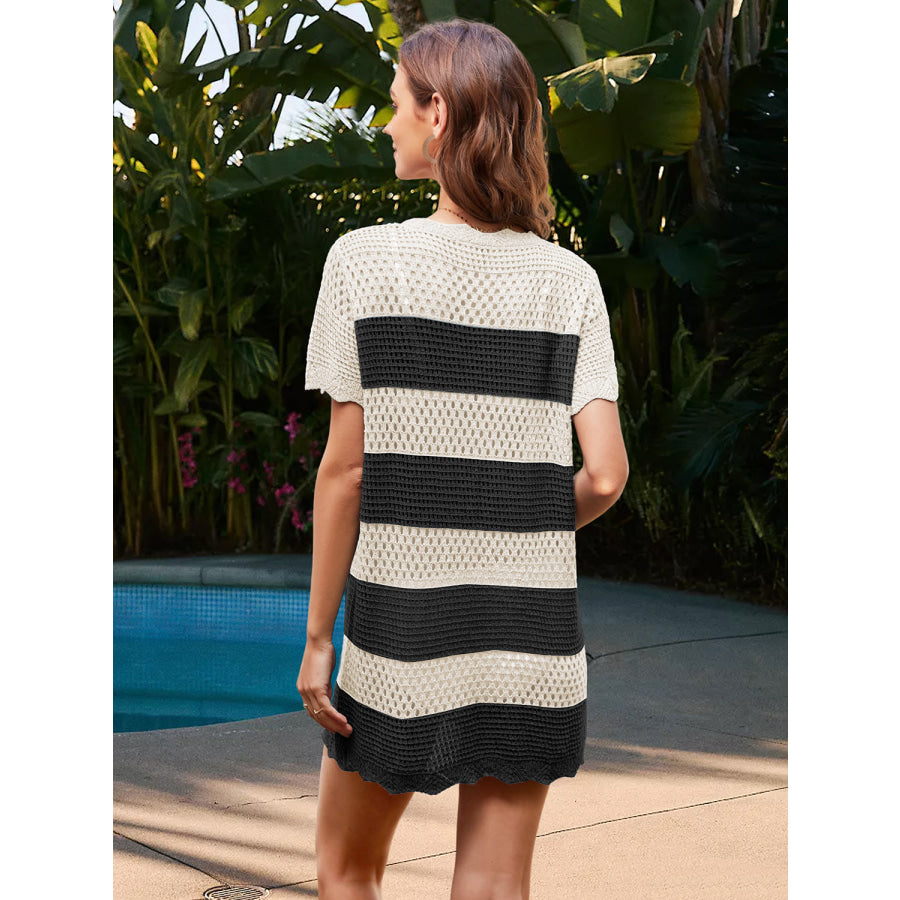 Openwork Round Neck Short Sleeve Cover-UP Apparel and Accessories