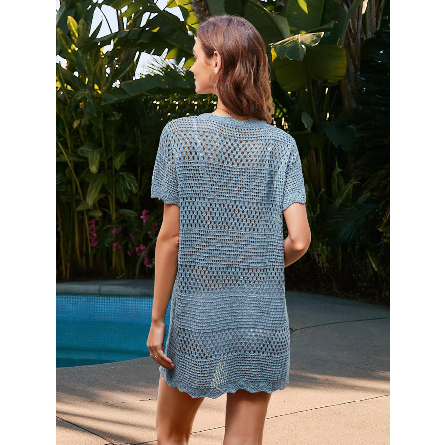 Openwork Round Neck Short Sleeve Cover-UP Apparel and Accessories