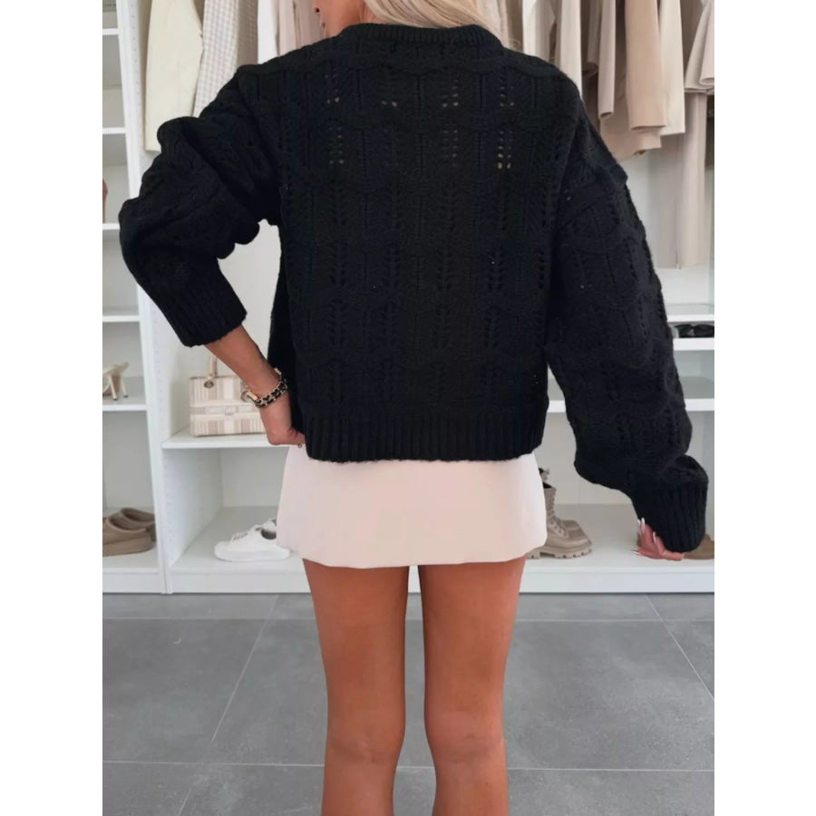 Openwork Round Neck Sweater Apparel and Accessories