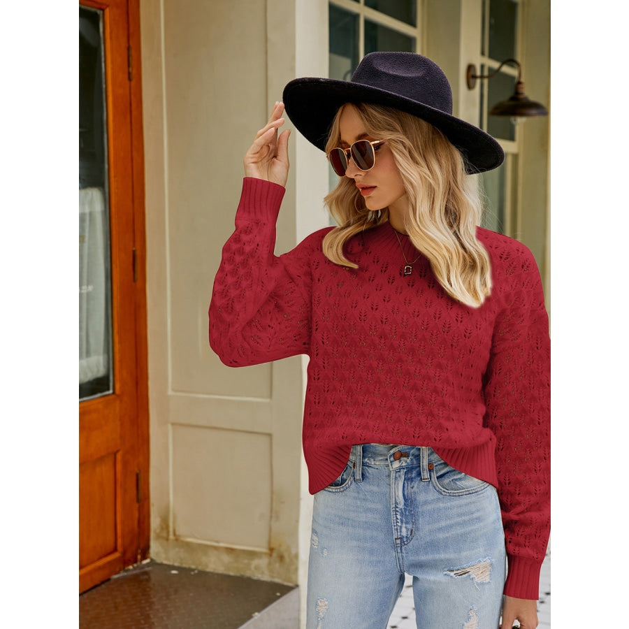 Openwork Round Neck Sweater