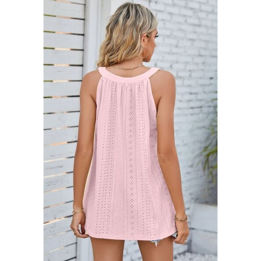 Openwork Round Neck Wide Strap Tank Clothing