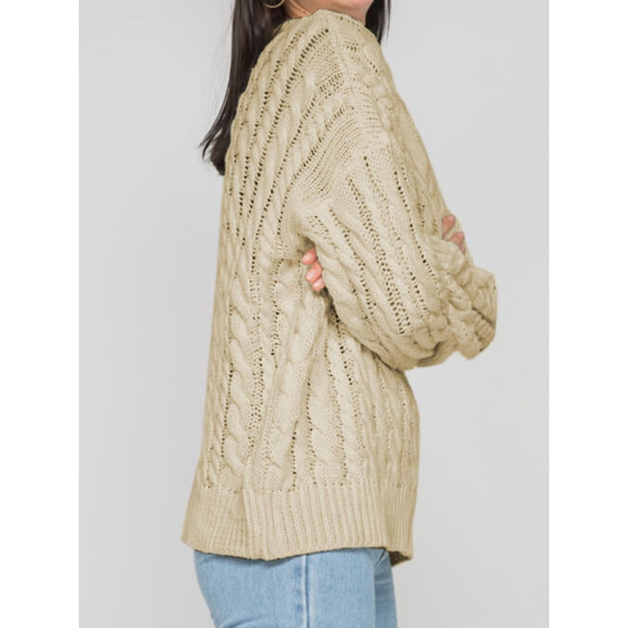 Openwork Round Sleeve Cable-Knit Sweater