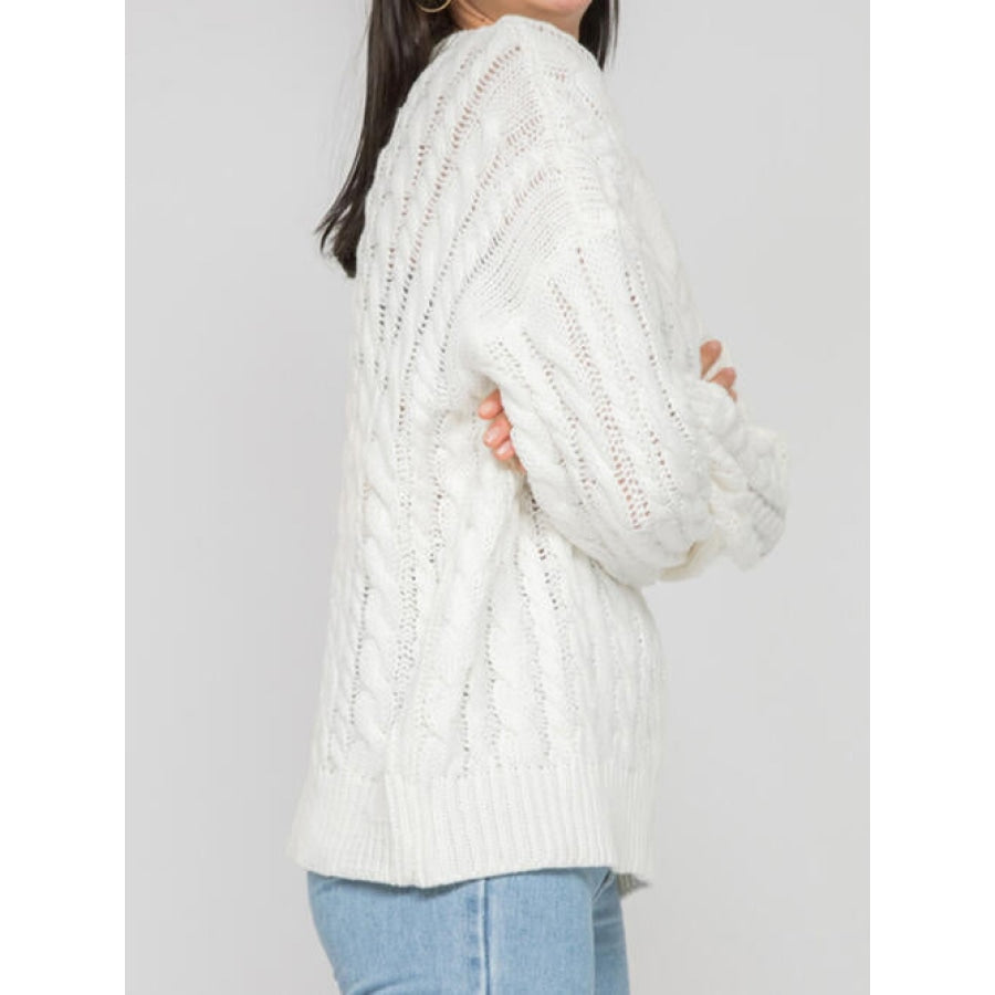 Openwork Round Sleeve Cable-Knit Sweater