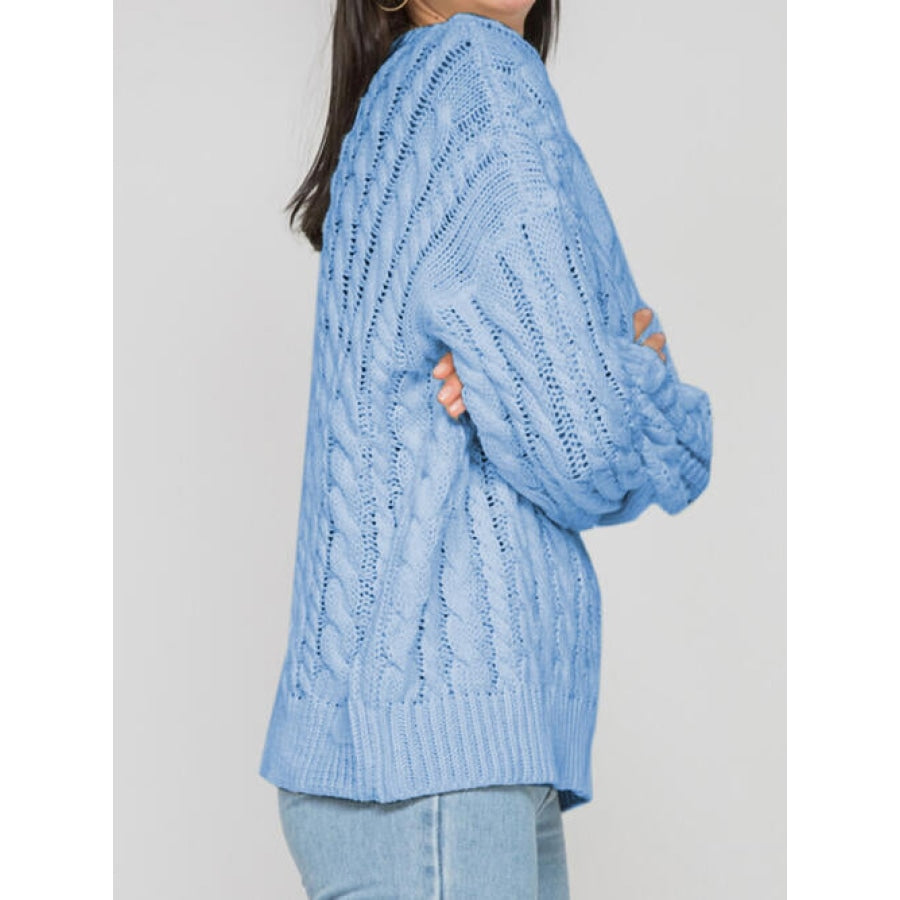 Openwork Round Sleeve Cable-Knit Sweater