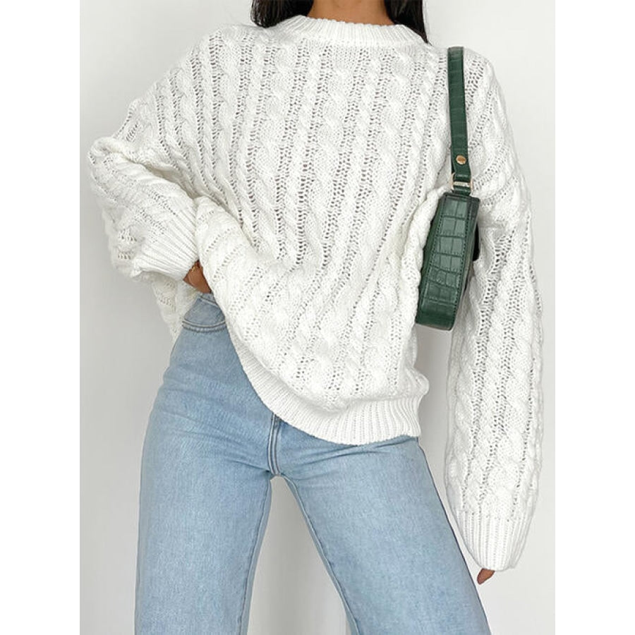 Openwork Round Sleeve Cable-Knit Sweater