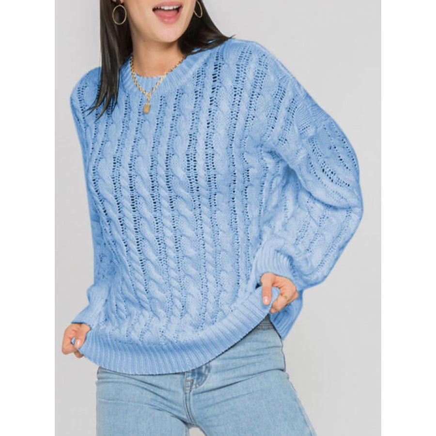 Openwork Round Sleeve Cable-Knit Sweater