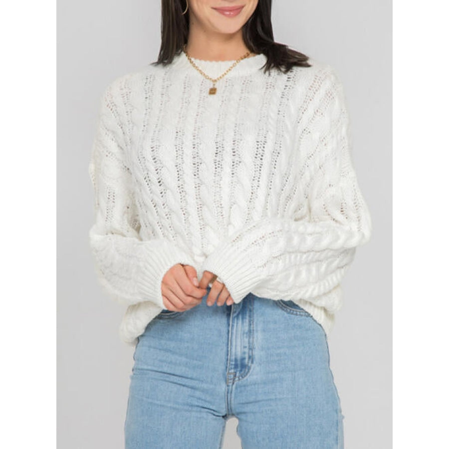 Openwork Round Sleeve Cable-Knit Sweater