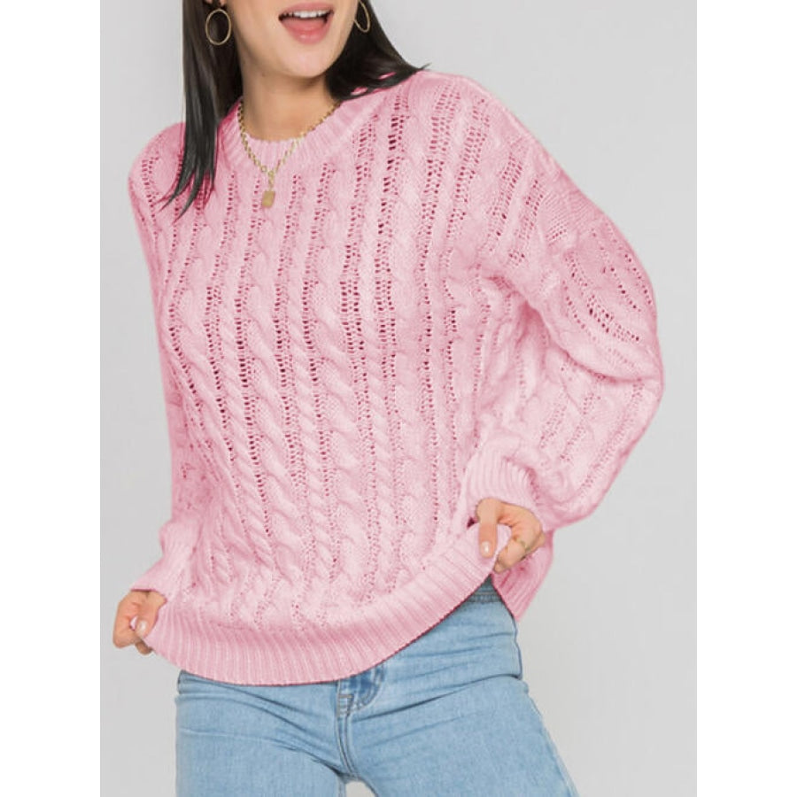 Openwork Round Sleeve Cable-Knit Sweater