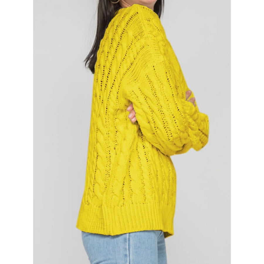 Openwork Round Sleeve Cable-Knit Sweater