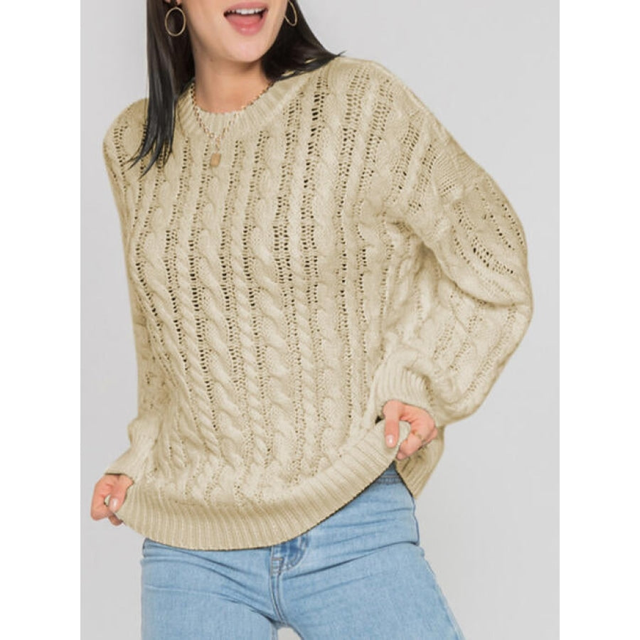 Openwork Round Sleeve Cable-Knit Sweater