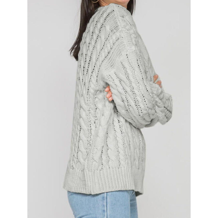 Openwork Round Sleeve Cable-Knit Sweater