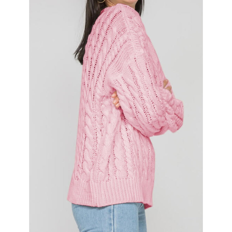 Openwork Round Sleeve Cable-Knit Sweater