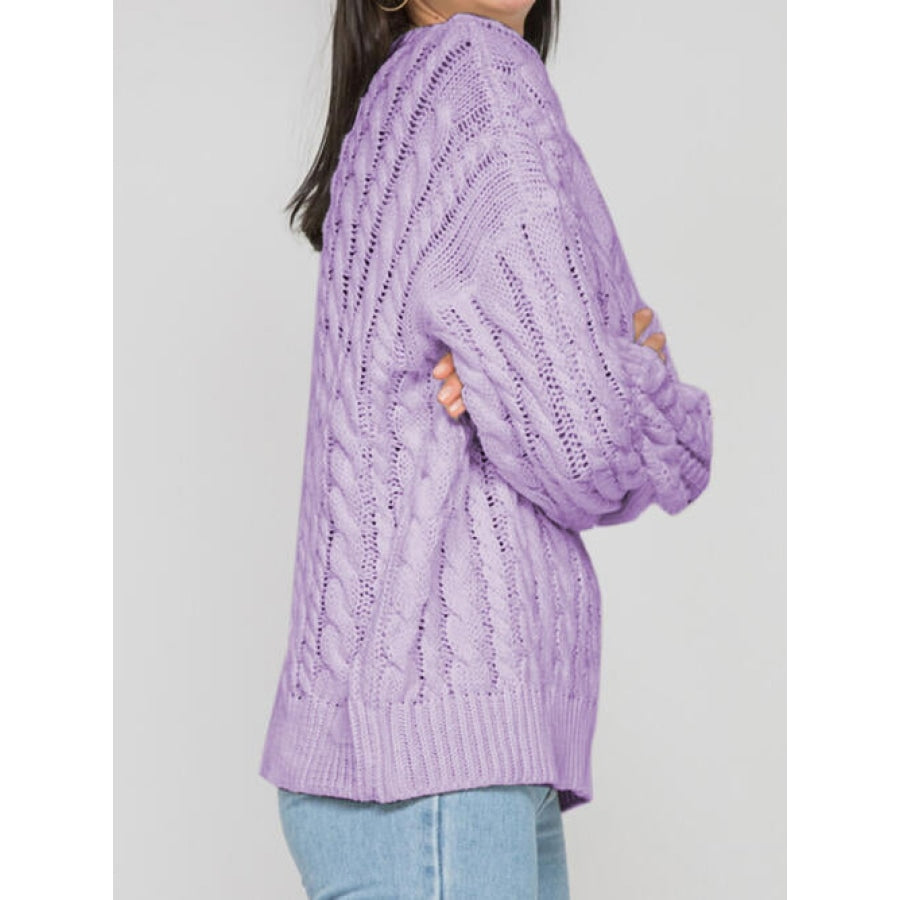 Openwork Round Sleeve Cable-Knit Sweater