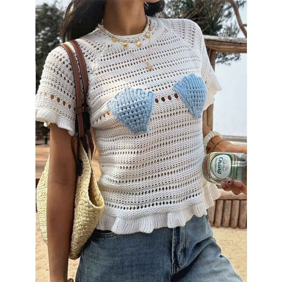 Openwork Ruffled Hem Knit Top Apparel and Accessories