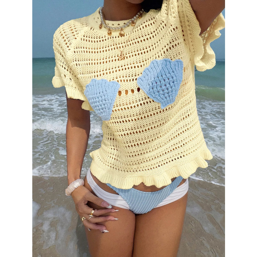 Openwork Ruffled Hem Knit Top Apparel and Accessories