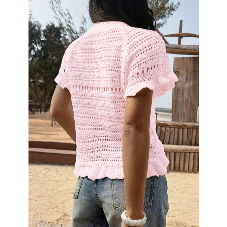 Openwork Ruffled Hem Knit Top Apparel and Accessories