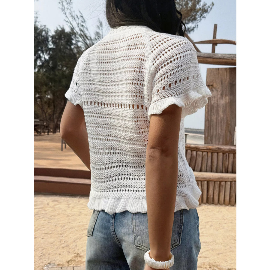 Openwork Ruffled Hem Knit Top Apparel and Accessories