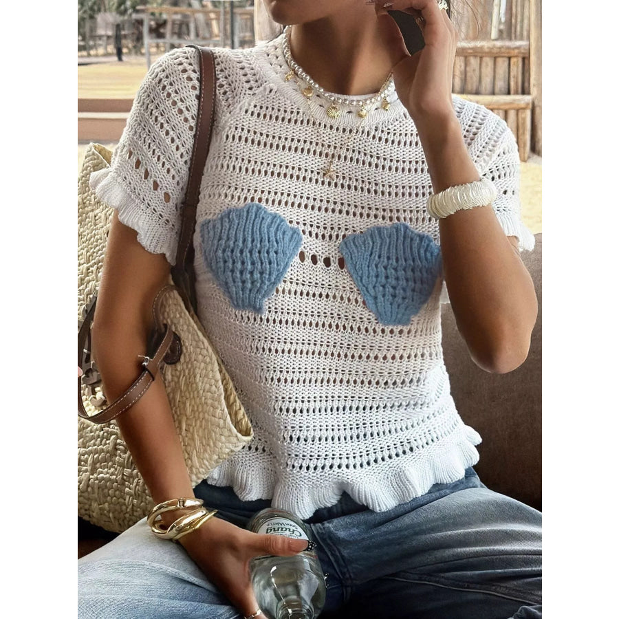 Openwork Ruffled Hem Knit Top Apparel and Accessories
