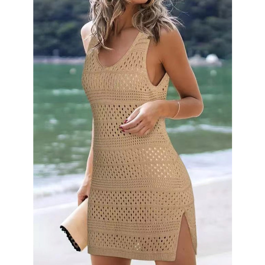 Openwork Scoop Neck Cover Up Camel / S Apparel and Accessories