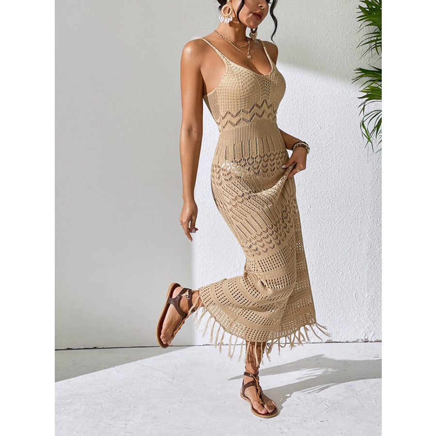 Openwork Scoop Neck Cover-Up Dress Apparel and Accessories