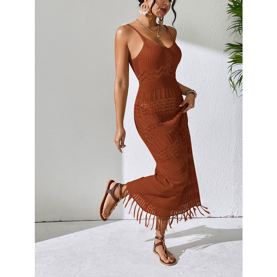 Openwork Scoop Neck Cover-Up Dress Apparel and Accessories