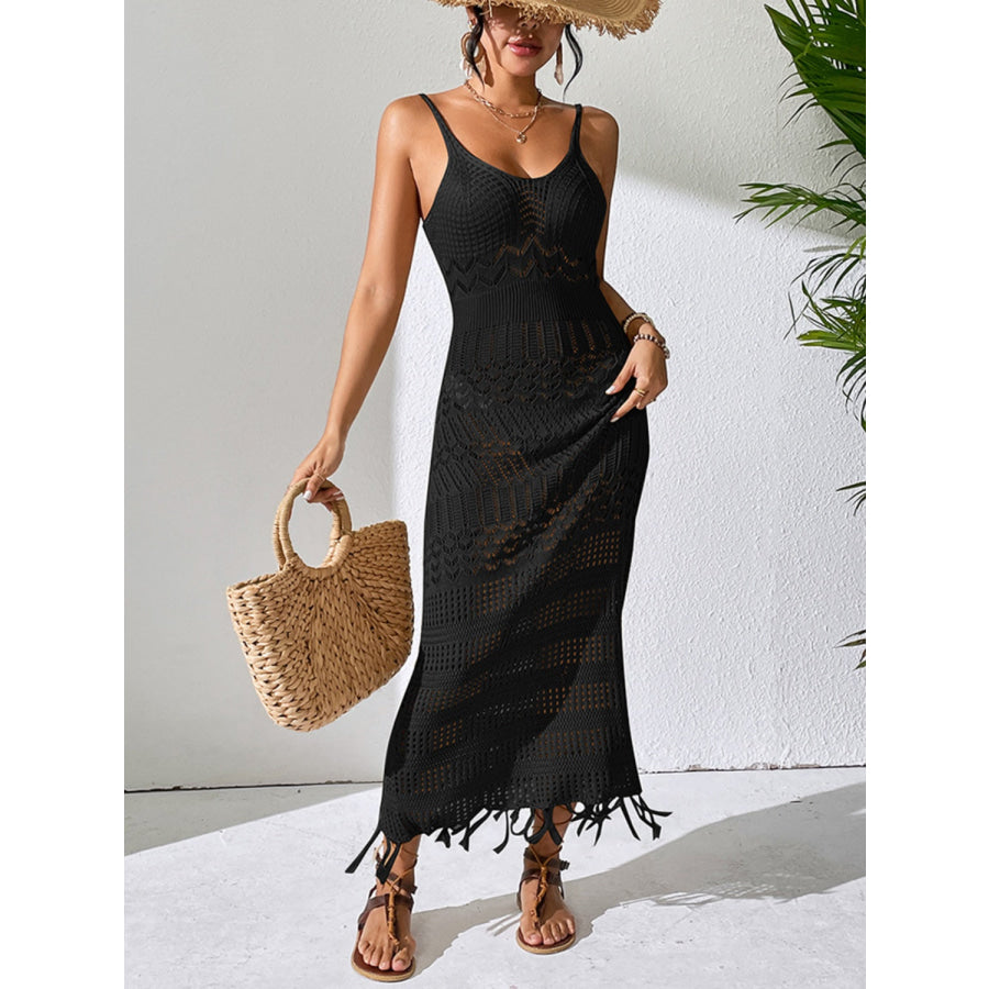 Openwork Scoop Neck Cover-Up Dress Black / S Apparel and Accessories