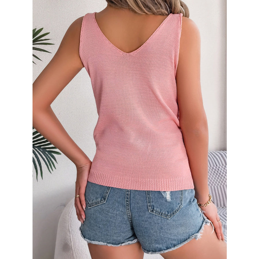 Openwork Scoop Neck Knit Vest Apparel and Accessories