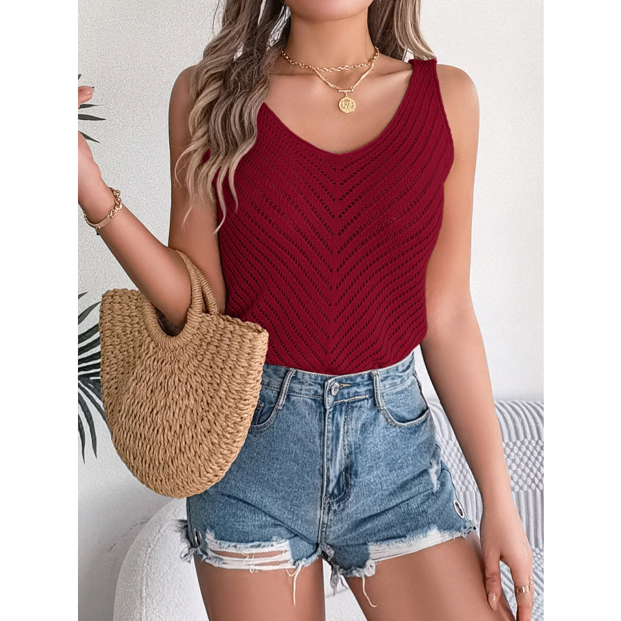 Openwork Scoop Neck Knit Vest Apparel and Accessories