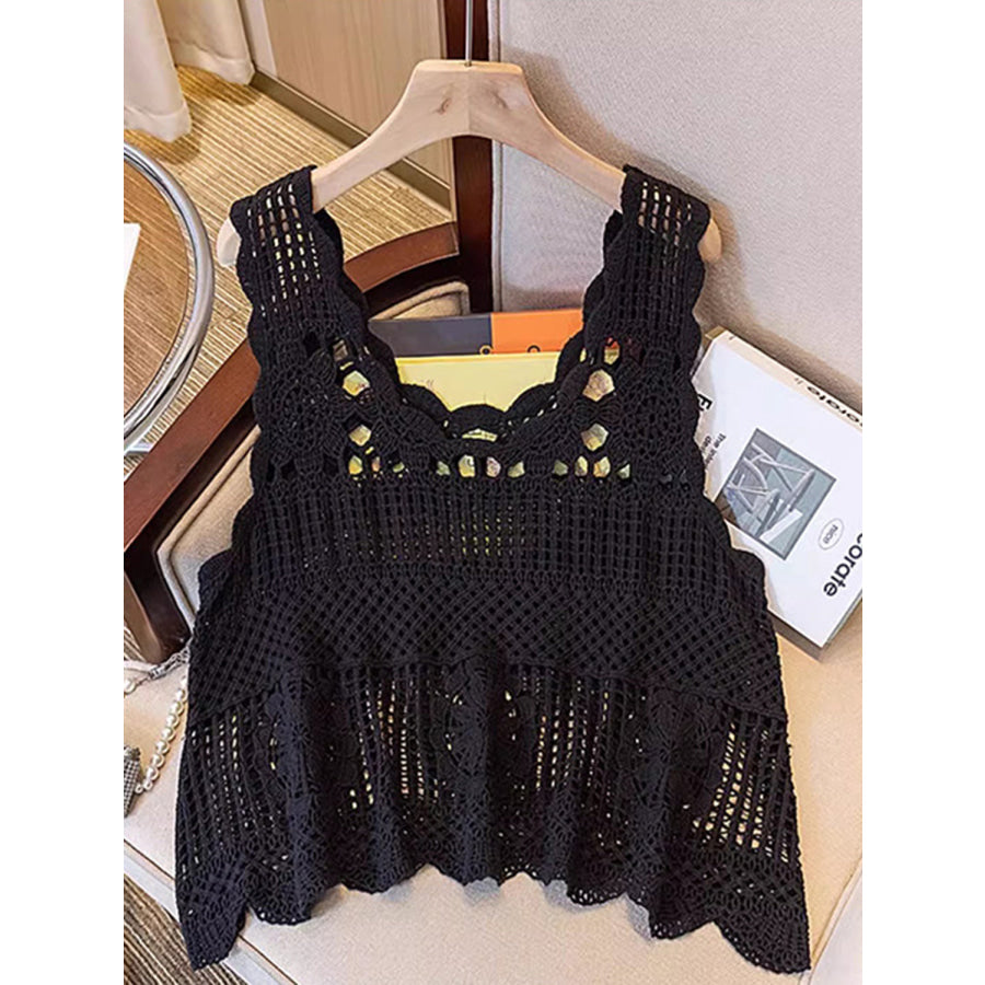 Openwork Scoop Neck Tank Black / One Size Apparel and Accessories