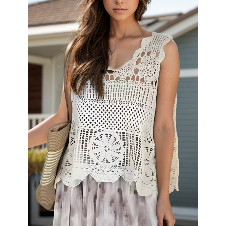 Openwork Scoop Neck Tank Cream / One Size Apparel and Accessories