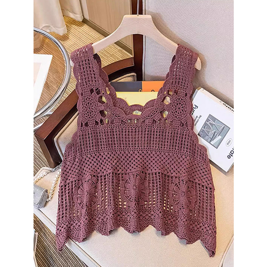 Openwork Scoop Neck Tank Deep Purple / One Size Apparel and Accessories