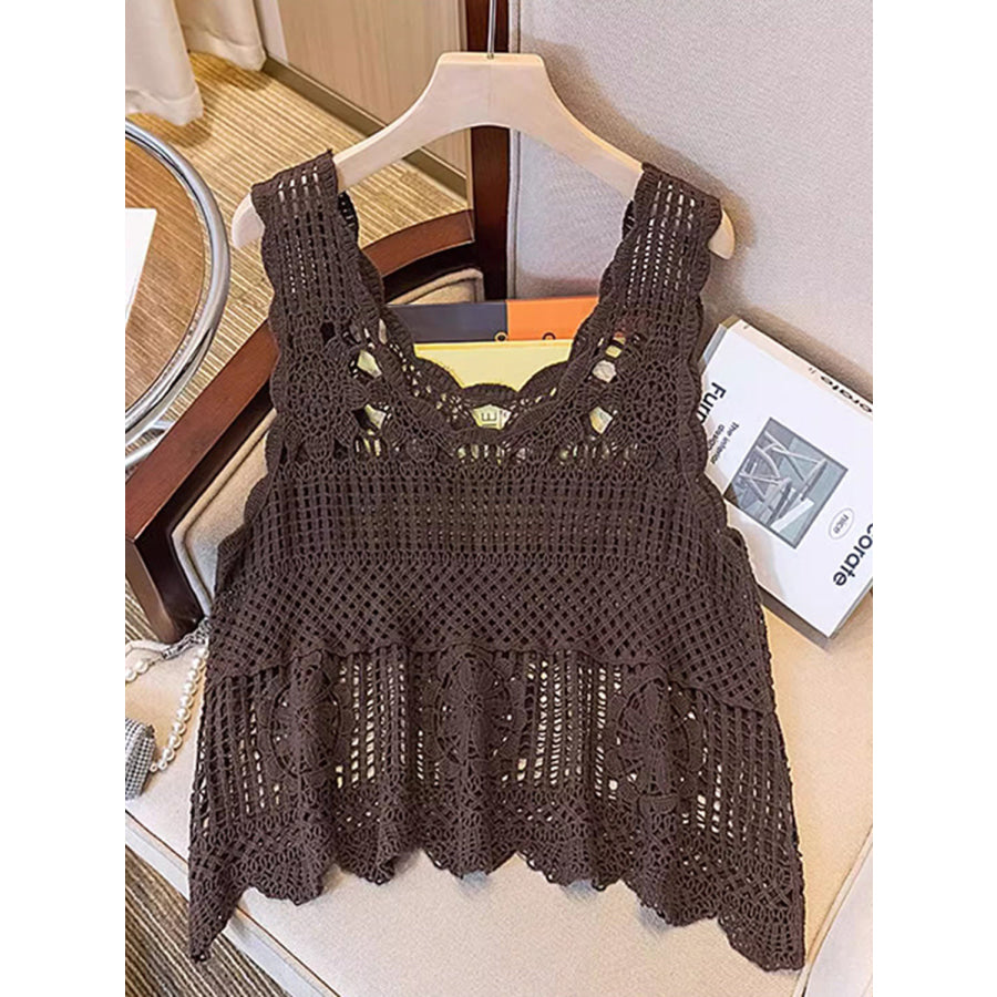 Openwork Scoop Neck Tank Olive Brown / One Size Apparel and Accessories