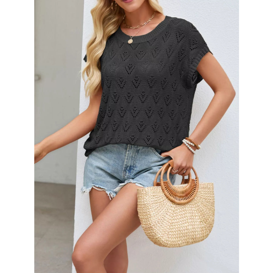 Openwork Short Sleeve Knit Top Apparel and Accessories