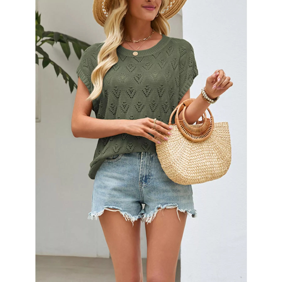 Openwork Short Sleeve Knit Top Apparel and Accessories
