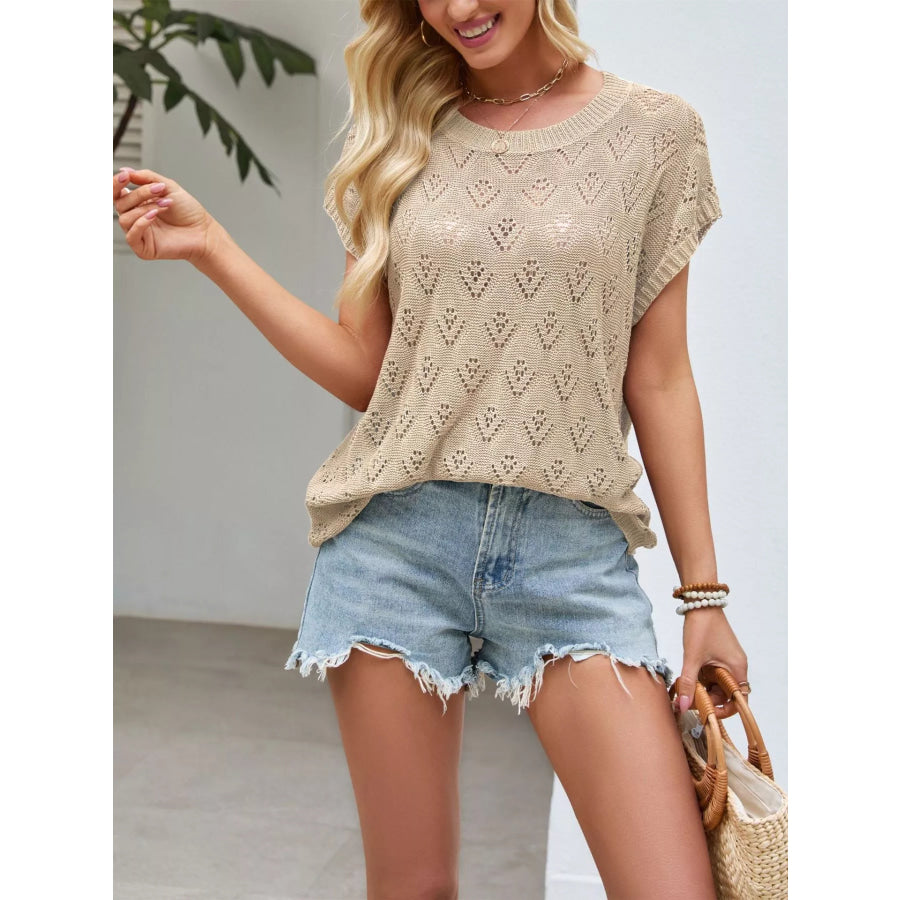 Openwork Short Sleeve Knit Top Apparel and Accessories