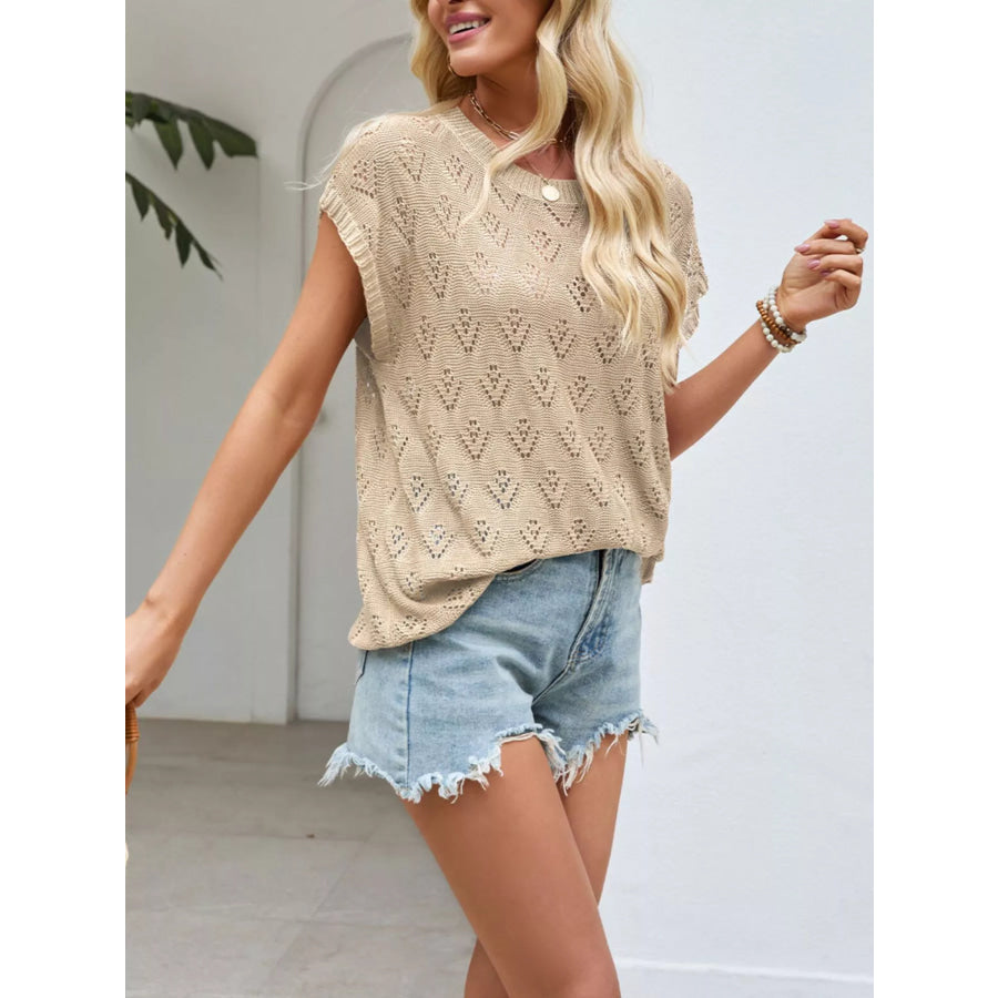 Openwork Short Sleeve Knit Top Apparel and Accessories