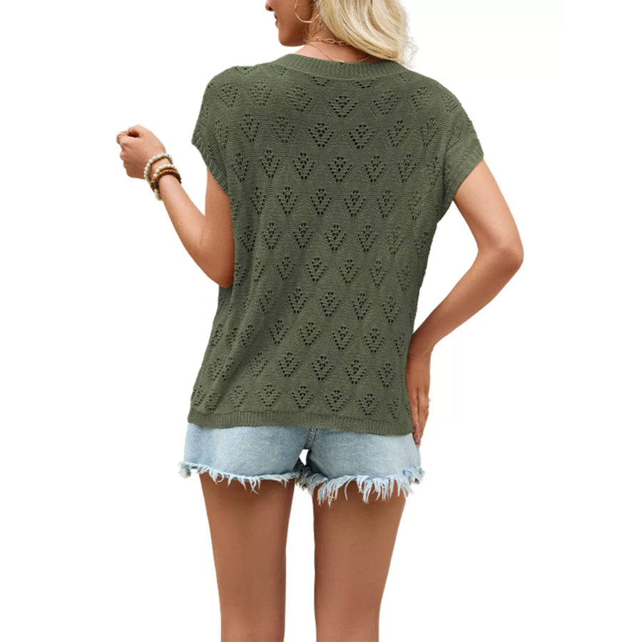 Openwork Short Sleeve Knit Top Apparel and Accessories