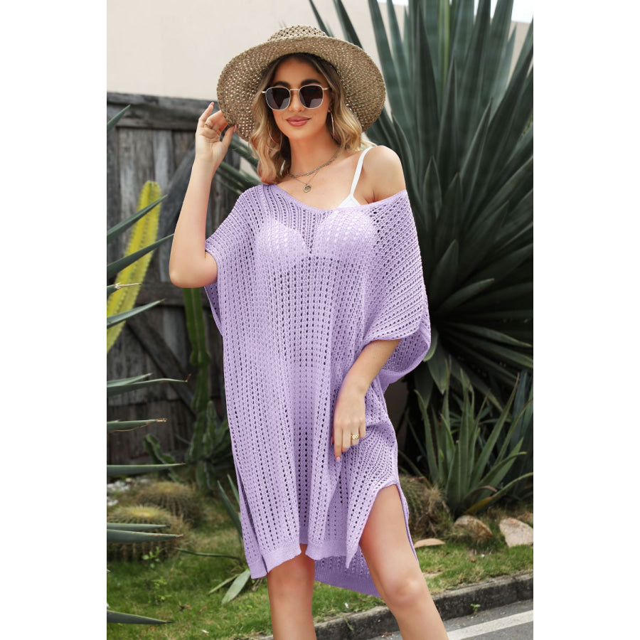 Openwork Side Slit Cover-Up Dress Apparel and Accessories