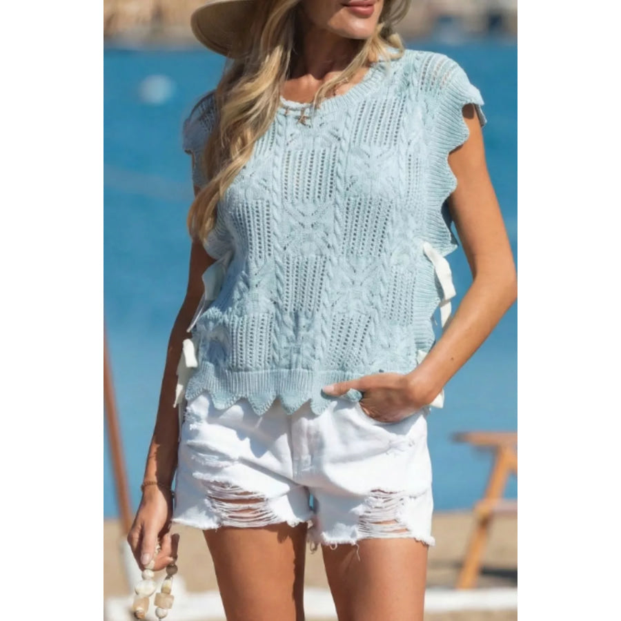 Openwork Side Tie Knit Top Light Blue / S Apparel and Accessories