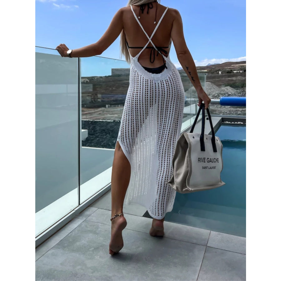 Openwork Slit Cutout Wide Strap Dress Apparel and Accessories