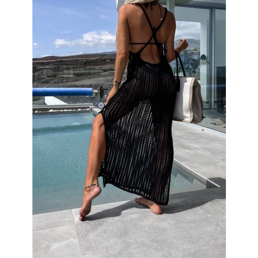 Openwork Slit Cutout Wide Strap Dress Apparel and Accessories