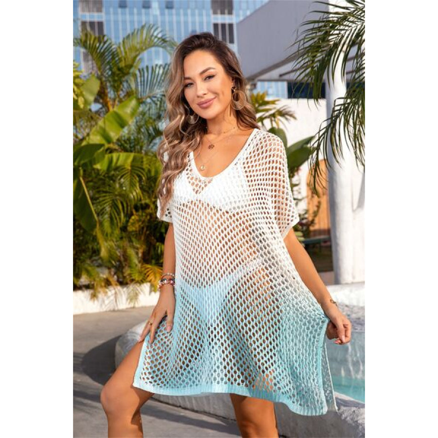 Openwork Slit Gradient Scoop Neck Cover Up Apparel and Accessories
