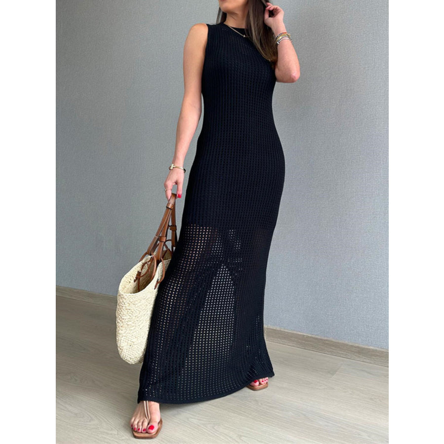 Openwork Slit Round Neck Cover-Up Apparel and Accessories