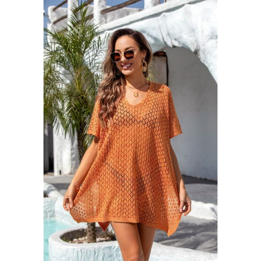 Openwork Slit Scoop Neck Cover Up Apparel and Accessories