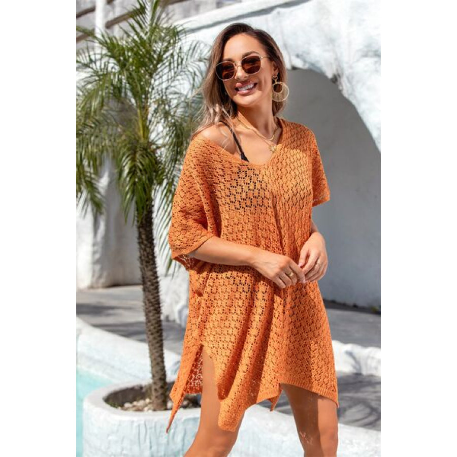Openwork Slit Scoop Neck Cover Up Apparel and Accessories