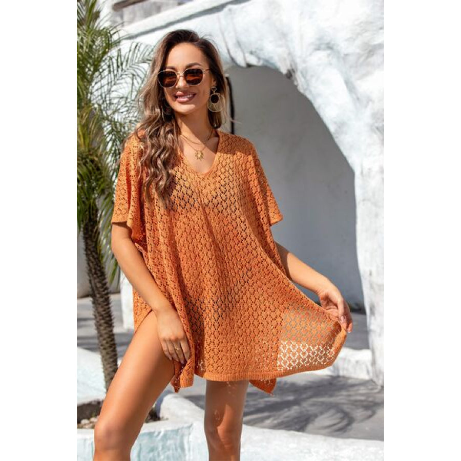 Openwork Slit Scoop Neck Cover Up Apparel and Accessories