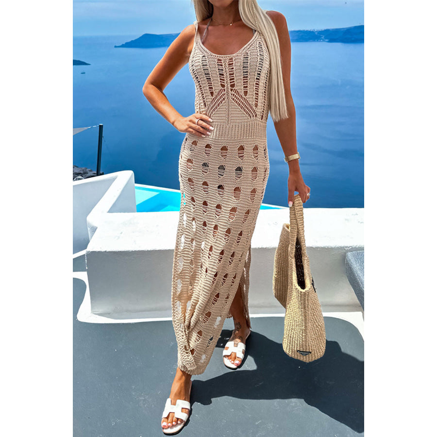 Openwork Slit Scoop Neck Sleeveless Cover Up Apparel and Accessories