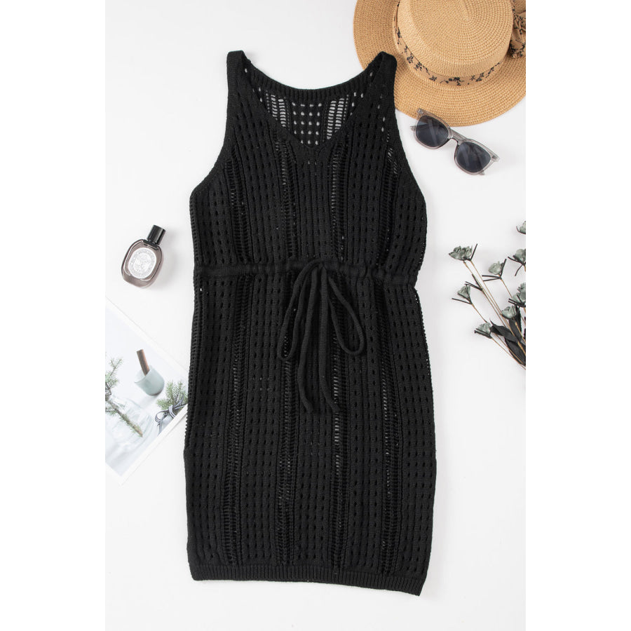 Openwork Slit V-Neck Sleeveless Cover Up Dress Apparel and Accessories