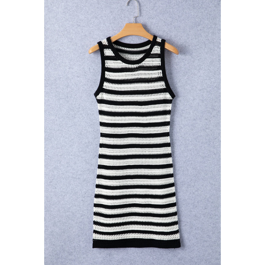 Openwork Striped Wide Strap Knit Dress Apparel and Accessories